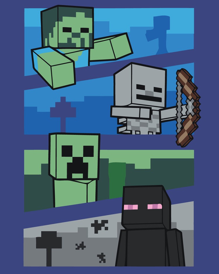 Картина по номерам «Игра Майнкрафт Minecraft: мобы враги»