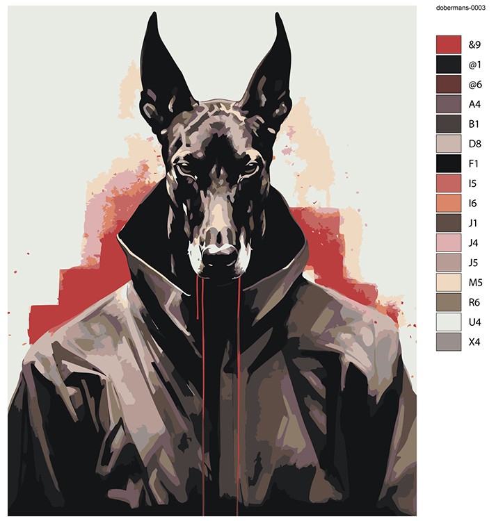 Картина по номерам «Черная собака доберман в куртке» — картинка 2
