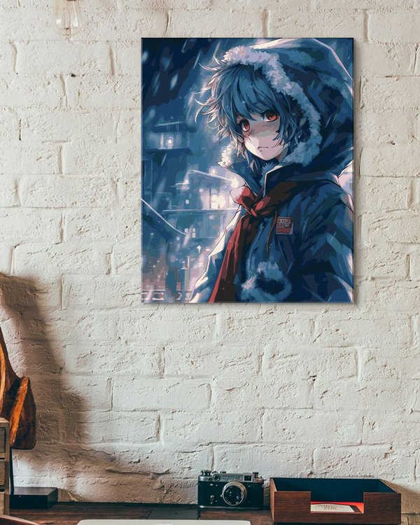 Картина по номерам «Аниме парень по снегом ночью» — картинка 3