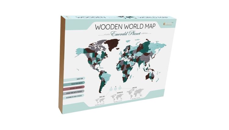 EWA Деревянная «Карта Мира» настенная, объемная 3 уровня, размер L (192x105 см), цвет: изумуруд — картинка 3