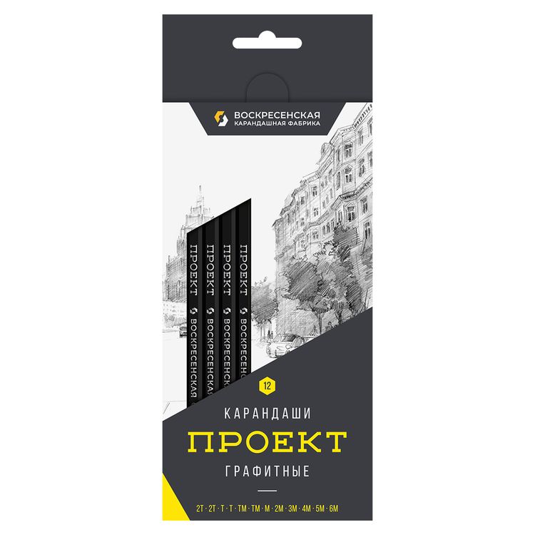 Набор графитных карандашей ВКФ  «Проект» ассорти, 12 шт.
