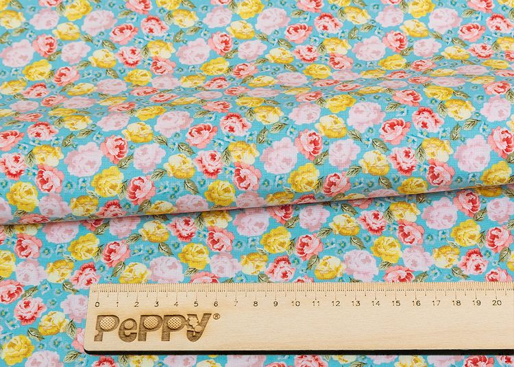 Ткань для пэчворка «ВЕРСАЛЬСКИЕ САДЫ», 50x55 см, 146 г/м2, 100% хлопок, цвет: ВС-17 голубой, принт, Peppy — картинка 2
