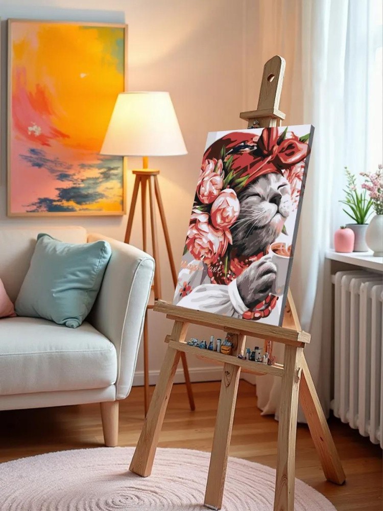 Картина по номерам «Котик с чашкой» — картинка 10