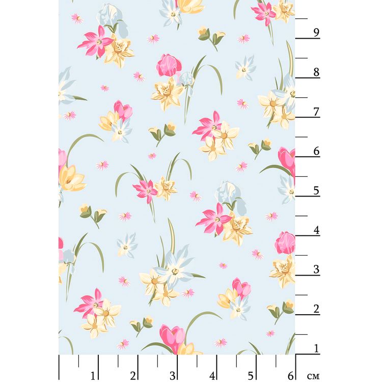 Ткань для пэчворка «ВЕСЕННИЙ ЭТЮД», 50x55 см, 146 г/м2, 100% хлопок, цвет: ВЭ-14 голубой, принт, Peppy — картинка 2