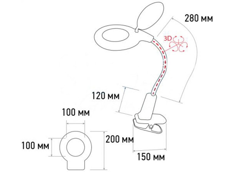 Лупа на прищепке настольная 3Х (+12Х) с подсветкой — картинка 2