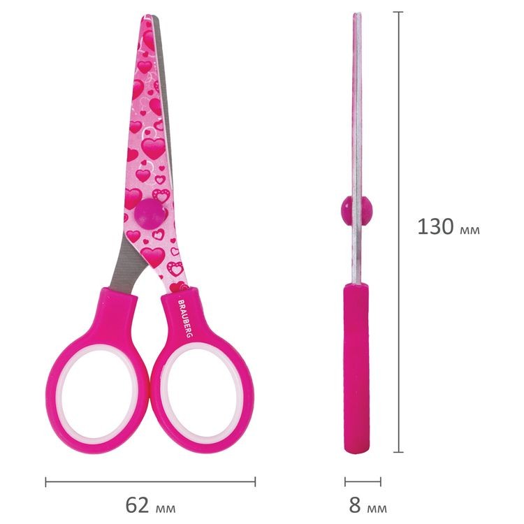 Ножницы Kid Series, 13 см, с цветной печатью «Сердечки», закругленные, Brauberg — картинка 5