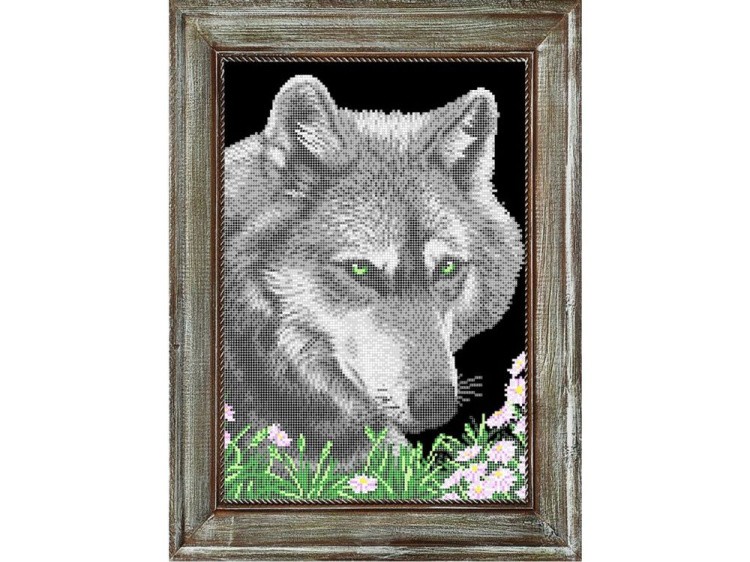 Рисунок на ткани «Волк и ромашки»