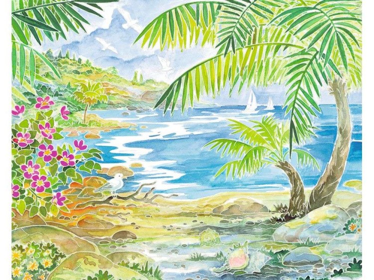 Картина акварелью по контурам «Побережье» — картинка 2