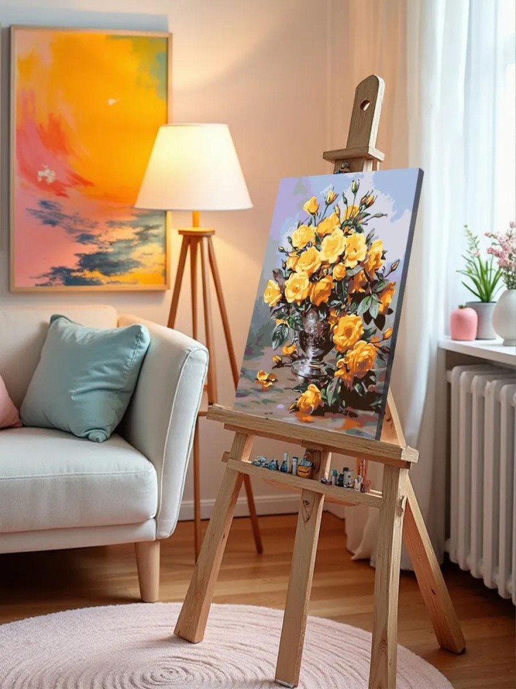 Картина по номерам «Жёлтые розы в вазе» — картинка 10