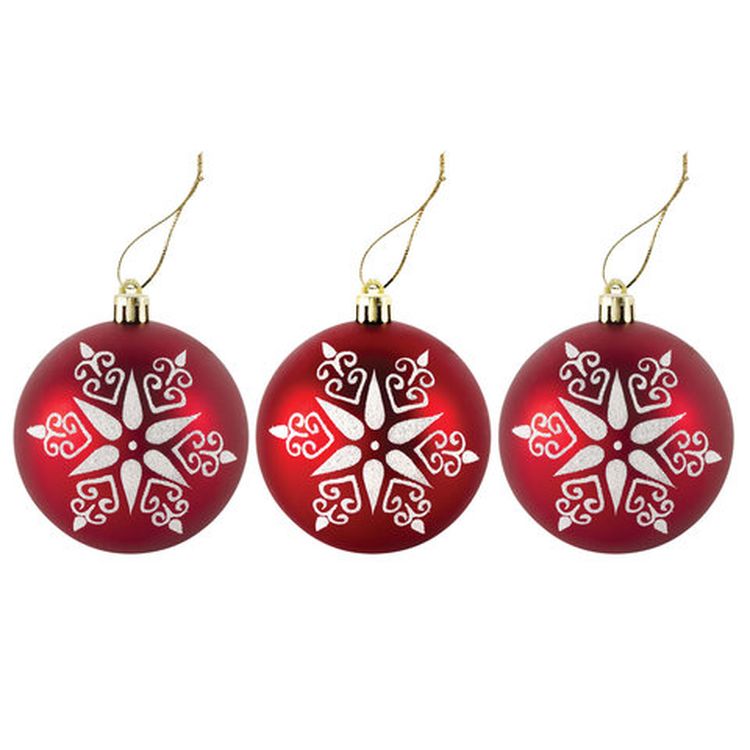 Шары елочные с узором «Звезда», набор 3 шт., пластик, 8 см, красные, ручная работа — картинка 3