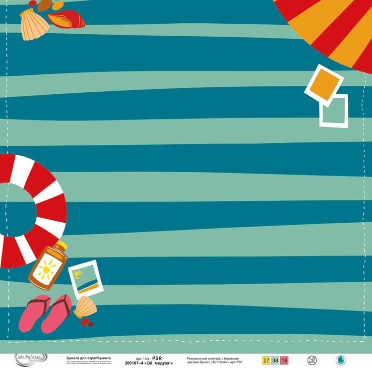 Бумага для скрапбукинга «Ой, медуза! 4», 190 г/м2, 30,5x30,5 см, 10 шт., Mr.Painter — картинка 2