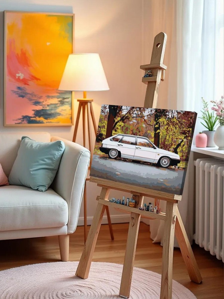 Картина по номерам «ВАЗ-2109: белая Лада девятка в осеннем лесу 2» — картинка 9