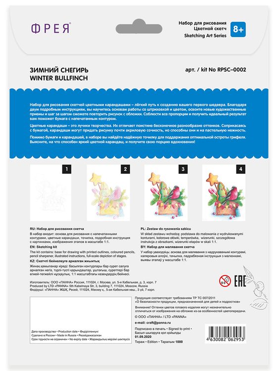Скетч для раскрашивания цветными карандашами «Зимний снегирь» — картинка 3