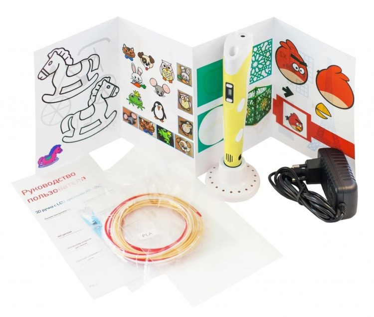 3D ручка SUPER 3D PEN-2 PLUS (трафареты+коврик), желтая — картинка 2