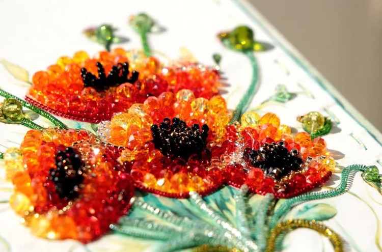 Набор для вышивания хрустальными бусинами открытка-конверт «Букет маков» — картинка 2