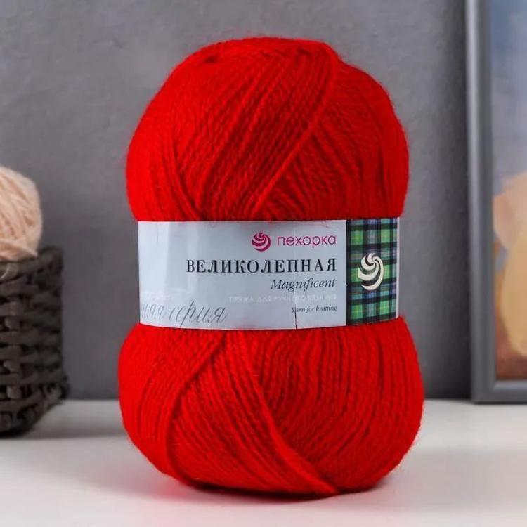 Пряжа Пехорка Великолепная (88), красный мак, 5 шт. по 100 г — картинка 2
