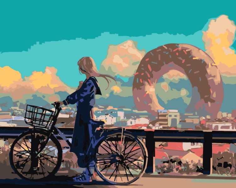 Картина по номерам «Арт-девушка на велосипеде»