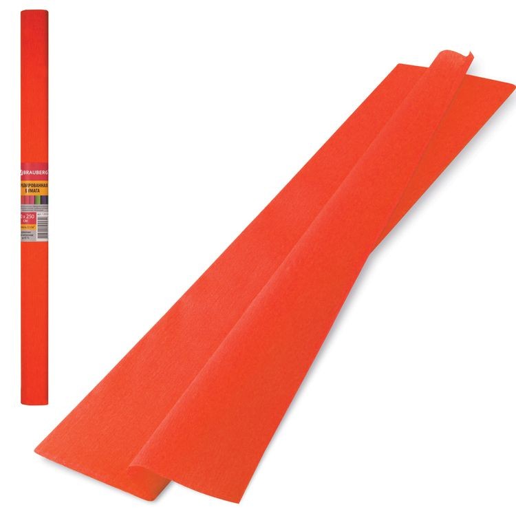 Бумага гофрированная (креповая) плотная, 32 г/м2, оранжевая, 50х250 см, Brauberg