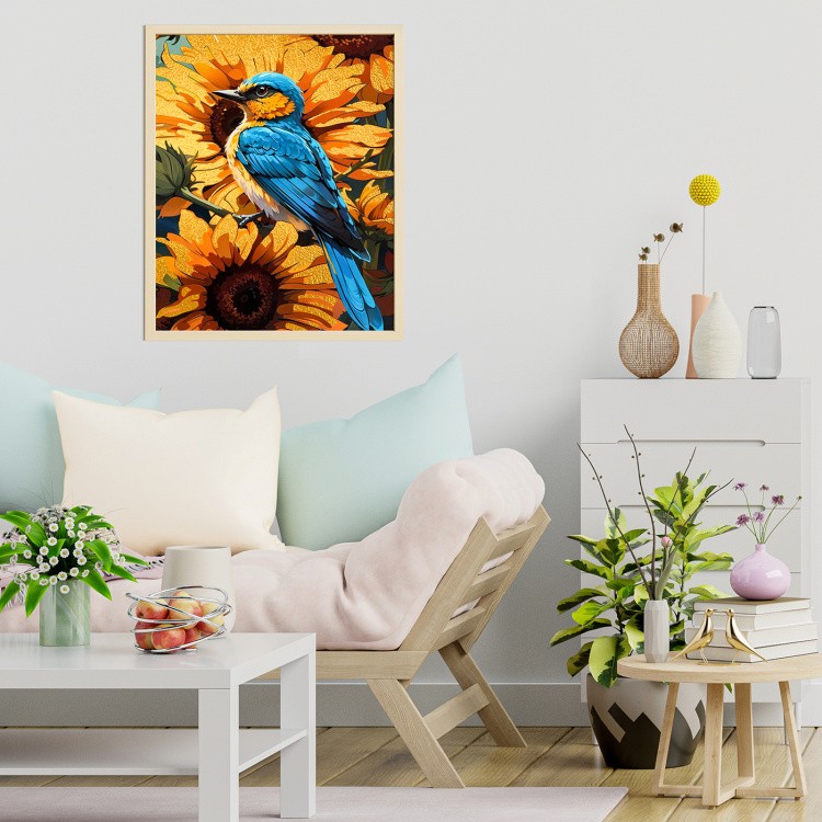 Картина по номерам с поталью «Синяя птица в подсолнухах» — картинка 7