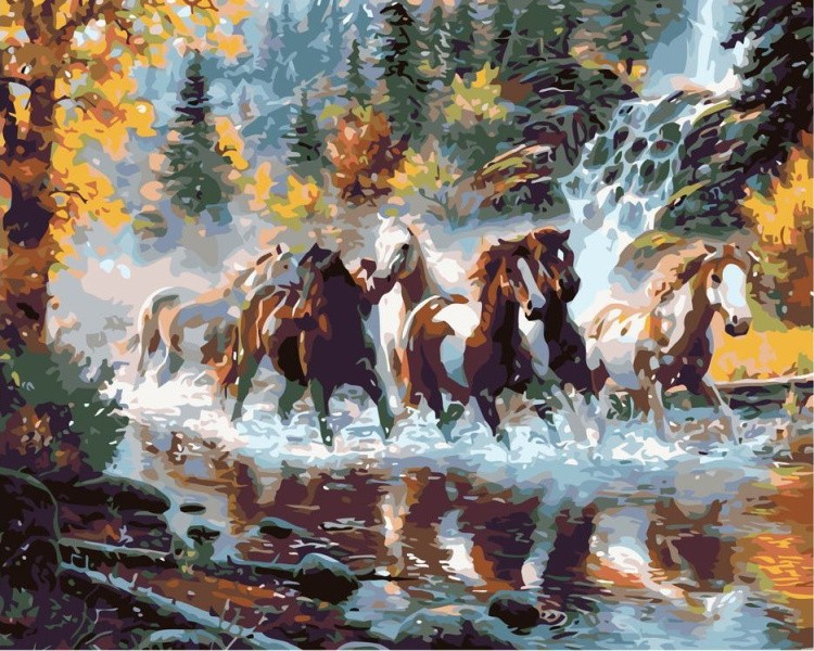 Картина по номерам «Лошади у реки»