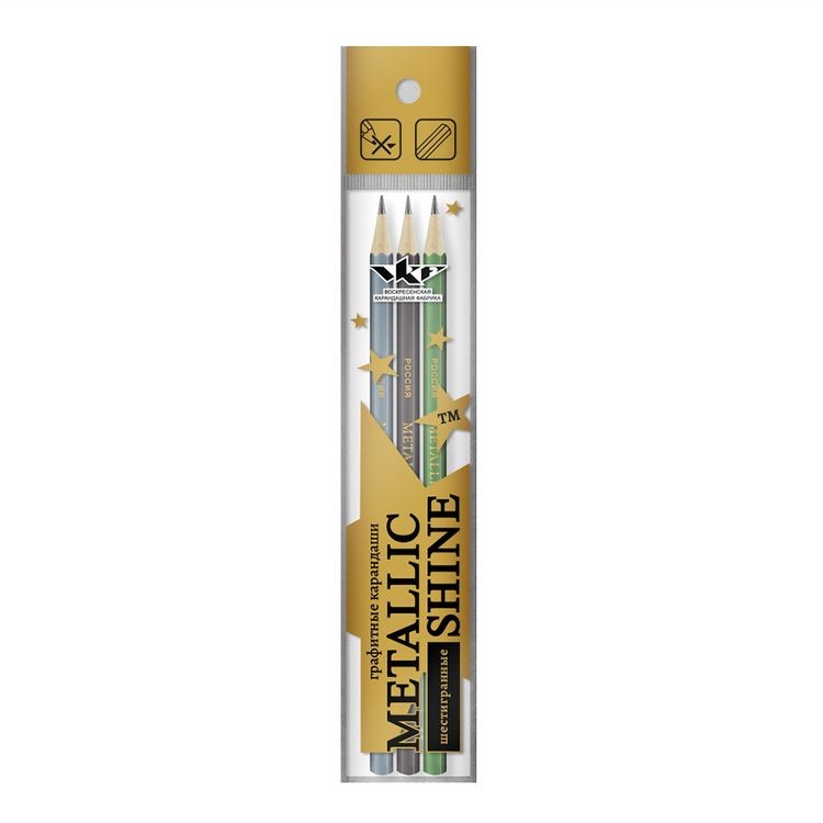 Набор графитных карандашей ВКФ «Metallic shine» ОПП ТМ (HB), 3 шт.