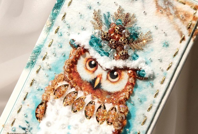 Набор для вышивания хрустальными бусинами открытка-конверт «Дива-сова» — картинка 3