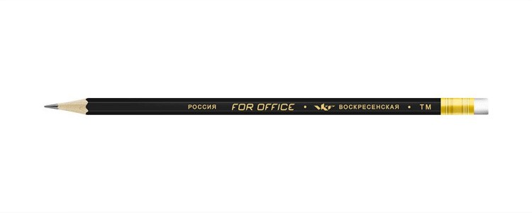 Карандаш графитный  ВКФ «For Office» черный матовый с ластиком ТМ (HB), с золотым феррулом