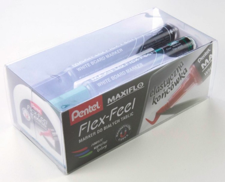 Набор маркеров для досок Maxiflo Flex-Feel 4 цв., 1-5 мм, с магнитной губкой, Pentel — картинка 4