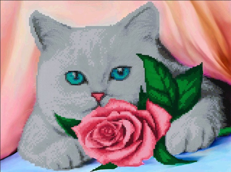 Алмазная вышивка «Кот и роза» — картинка 2
