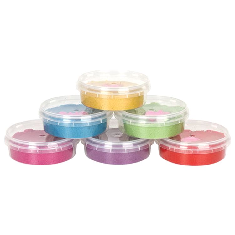 Песок для лепки кинетический Юнландия, 6 цветов, 720 г, баночки, 4 формочки — картинка 2