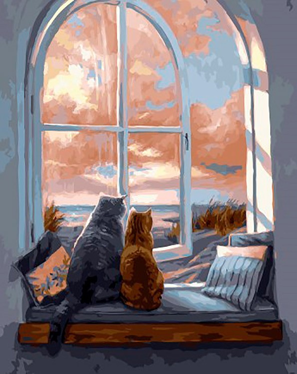 Картина по номерам «Кошки на окне»