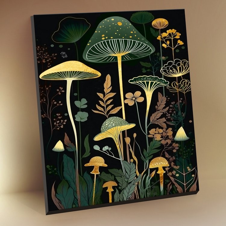 Картина по номерам с поталью «Черный холст Магический лес»