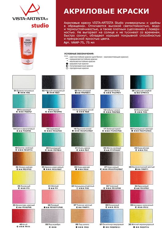 Краска акриловая Vista-Artista Studio металлик (Под серебро), 75 мл — картинка 3