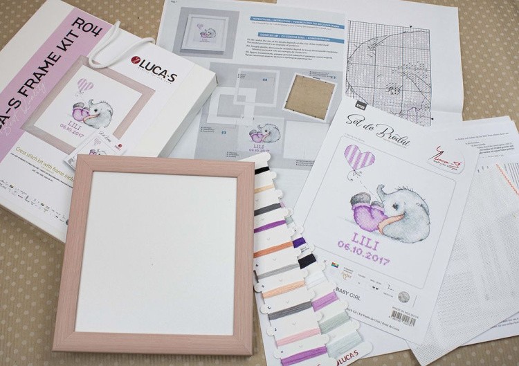 Набор для вышивания с рамкой «Слоненок. Метрика. Девочка» — картинка 5