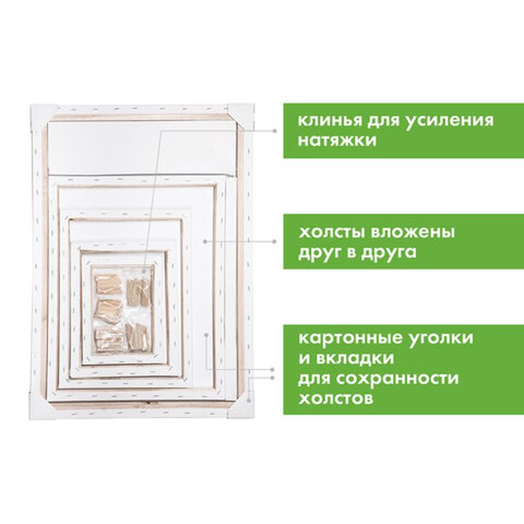 Холсты на подрамнике BRAUBERG ART CLASSIC, набор 5 шт., грунтованные, 100%хлопок, среднее зерно — картинка 3