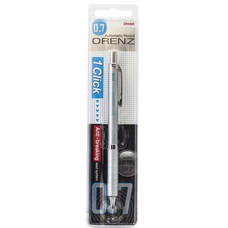 Карандаш Pentel автоматический профессиональный ORENZ в блистере Metal Grip 0.7 мм серебряный корпус — картинка 4