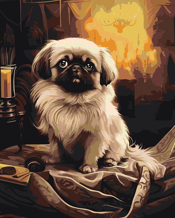 Картина по номерам «Собака Пекинес в комнате»