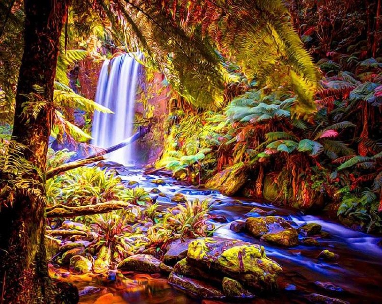 Алмазная вышивка «Небольшой водопад в лесу»