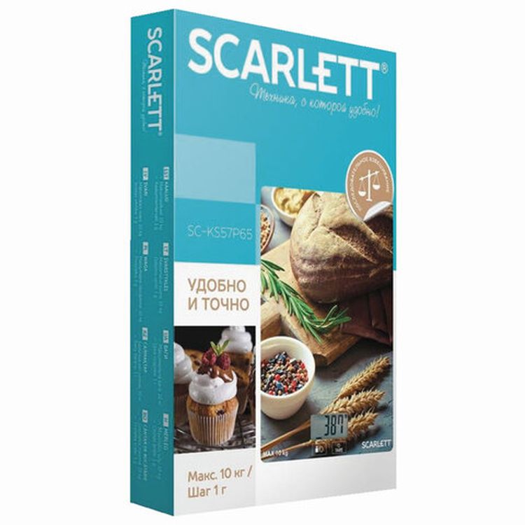 Весы кухонные SCARLETT«Хлеб», электронный дисплей, max вес 10 кг, тарокомпенсация, стекло — картинка 3
