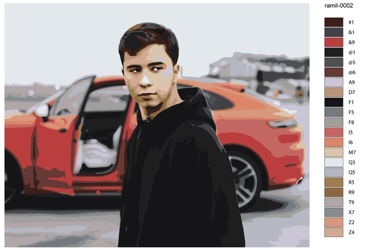 Картина по номерам «Музыкант Ramil Рамиль на фоне машины» — картинка 2