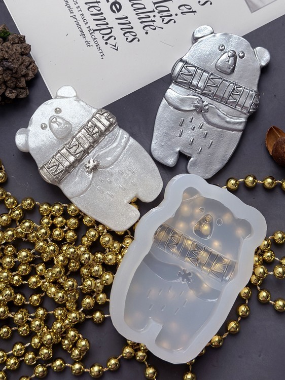 Силиконовый молд - Мишка с шарфом, 9x6см, 1 шт. — картинка 3