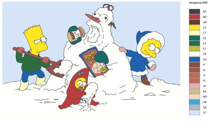 Картина по номерам «Simpsons Симпсоны: Лиза, Барт и Мэгги зимой» — картинка 2