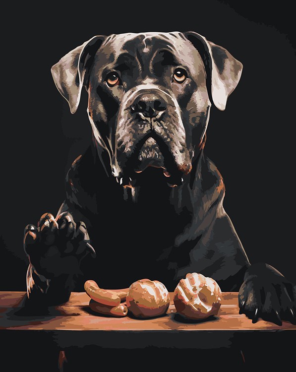 Картина по номерам «Собака Кане корсо с едой»