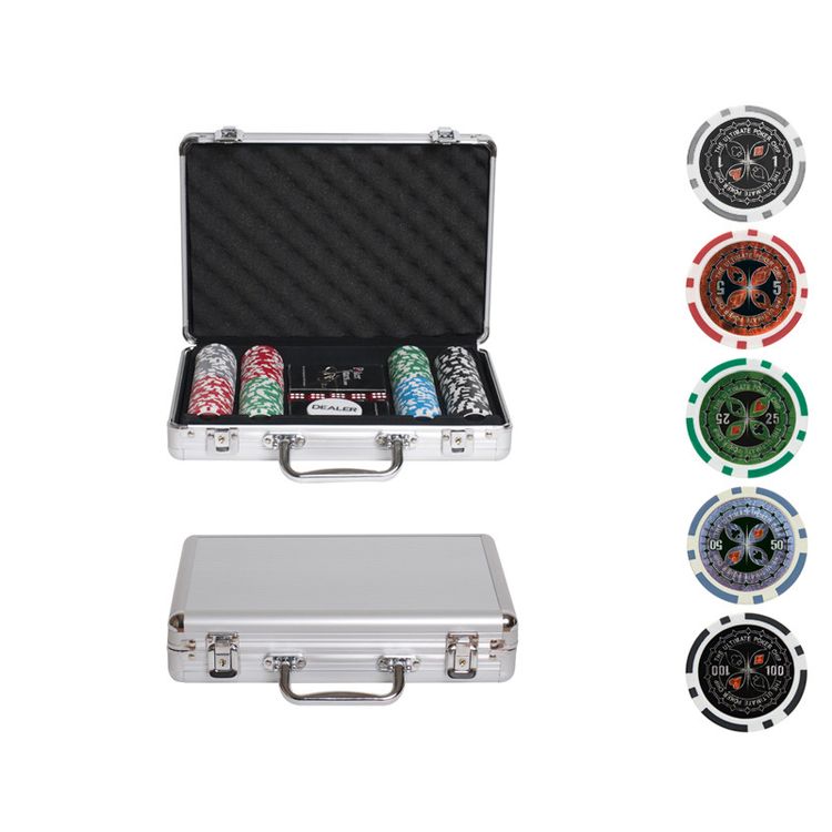 Покерный набор Ultimate, 200 фишек 11.5 г с номиналом в чемодане, сукно