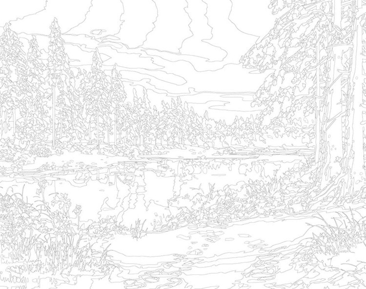 Картина по номерам «Зима: Снежный пейзаж с лесным озером» — картинка 3