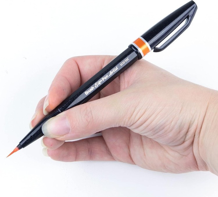 Браш пен Brush Sign Pen Artist, ultra-fine, 0,5 - 5 мм, цвет: оранжевый, Pentel — картинка 6