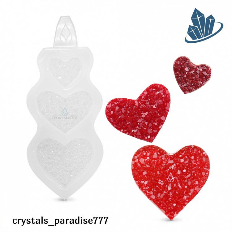 Силиконовый молд - 3 кристаллических сердечка, 15,5x6,5см, 1 молд