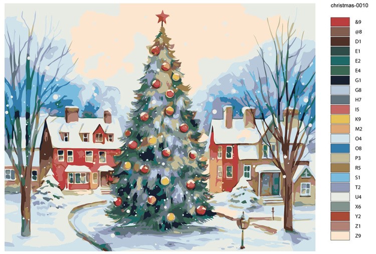 Картина по номерам «Рождество: Нарядная елка в заснеженном городе» — картинка 2