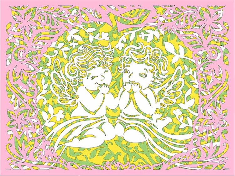 Вытынанка «Ангелы в яблоке» (многослойная) — картинка 2