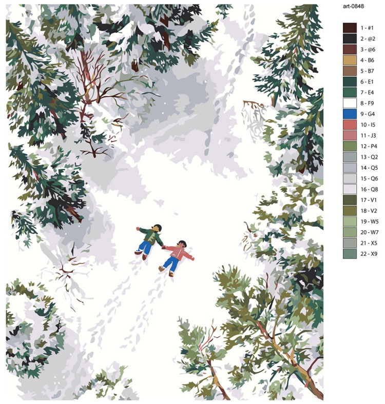 Картина по номерам Дети зимой на снегу среди елок — картинка 2